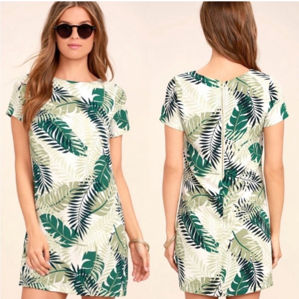Lulus Give Me A Print Palm Leaf Short Sleeve Dress